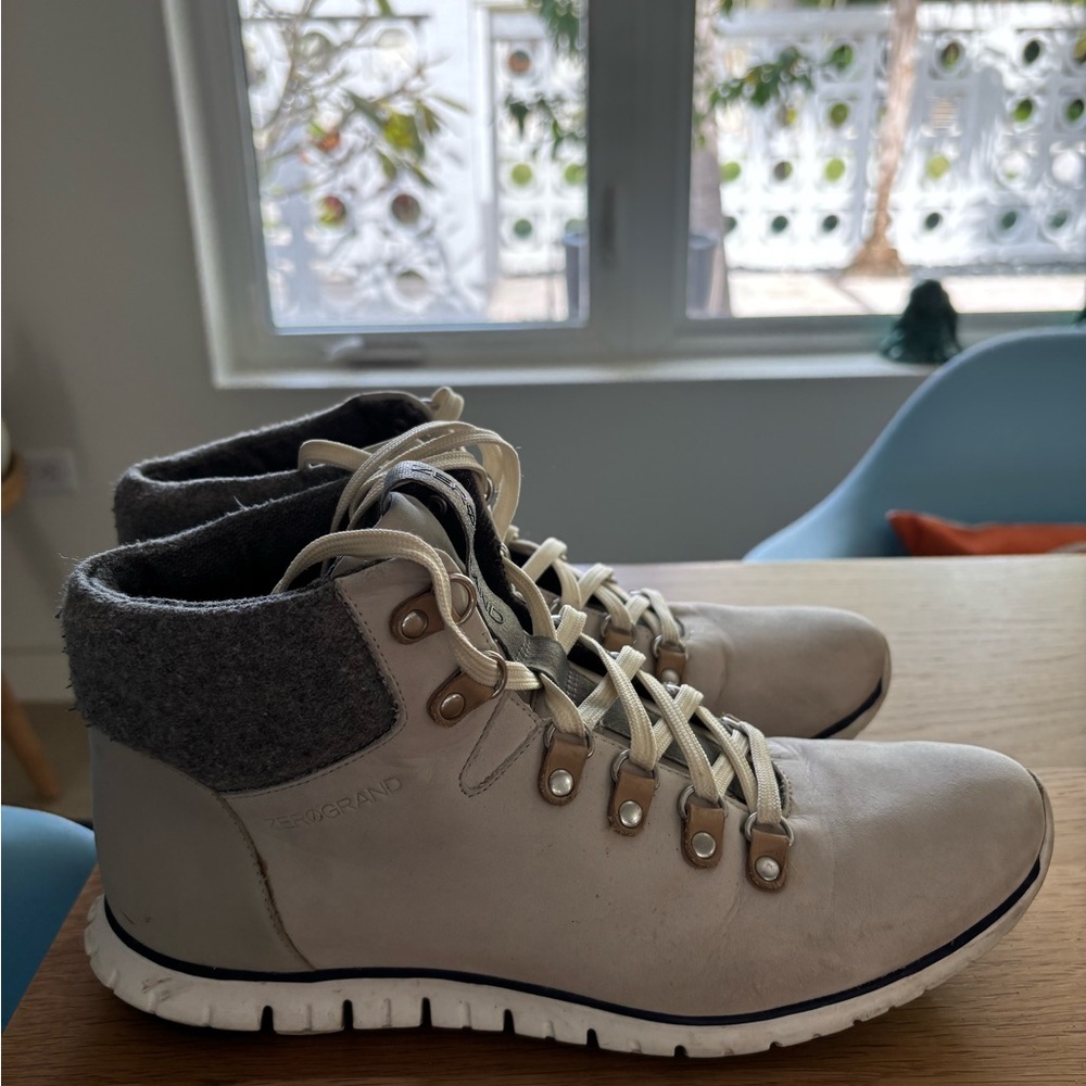 Gray and Cream High-Top Sneakers